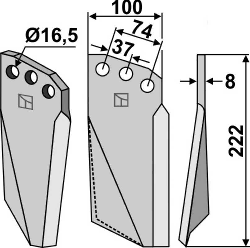 Rotorzinken 222x100mm, rechts